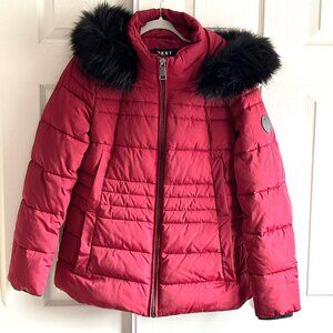 DKNY Quilted Puffer Jacket, Women's Size Medium in Wine Red